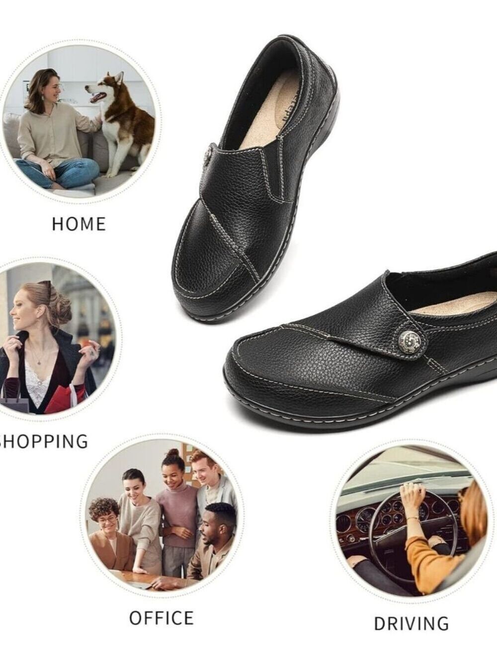 Geoeleph women's black pebbled leather casual slip-on loafers - Picture 4 of 9